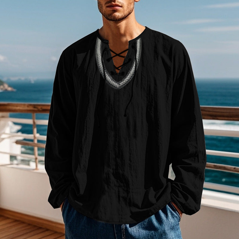 Herren Langarmshirt Modern Schnürdetail Trendig