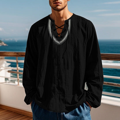 Herren Langarmshirt Modern Schnürdetail Trendig