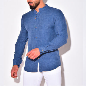 Herren Leinenhemd Modern mit verdeckter Knopfleiste