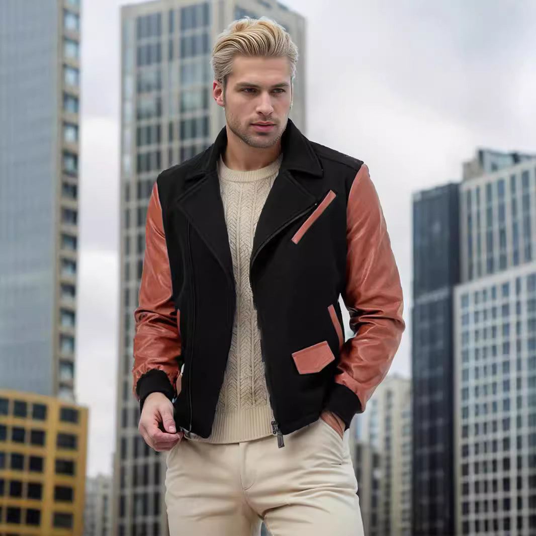 Leder Bikerjacke Herren mit Taschen Modern Schnitt