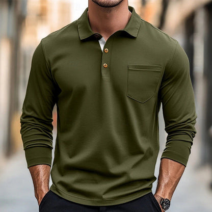 Herren Poloshirt Langarm mit Brusttasche Baumwolle Qualität - BerlinGlamour