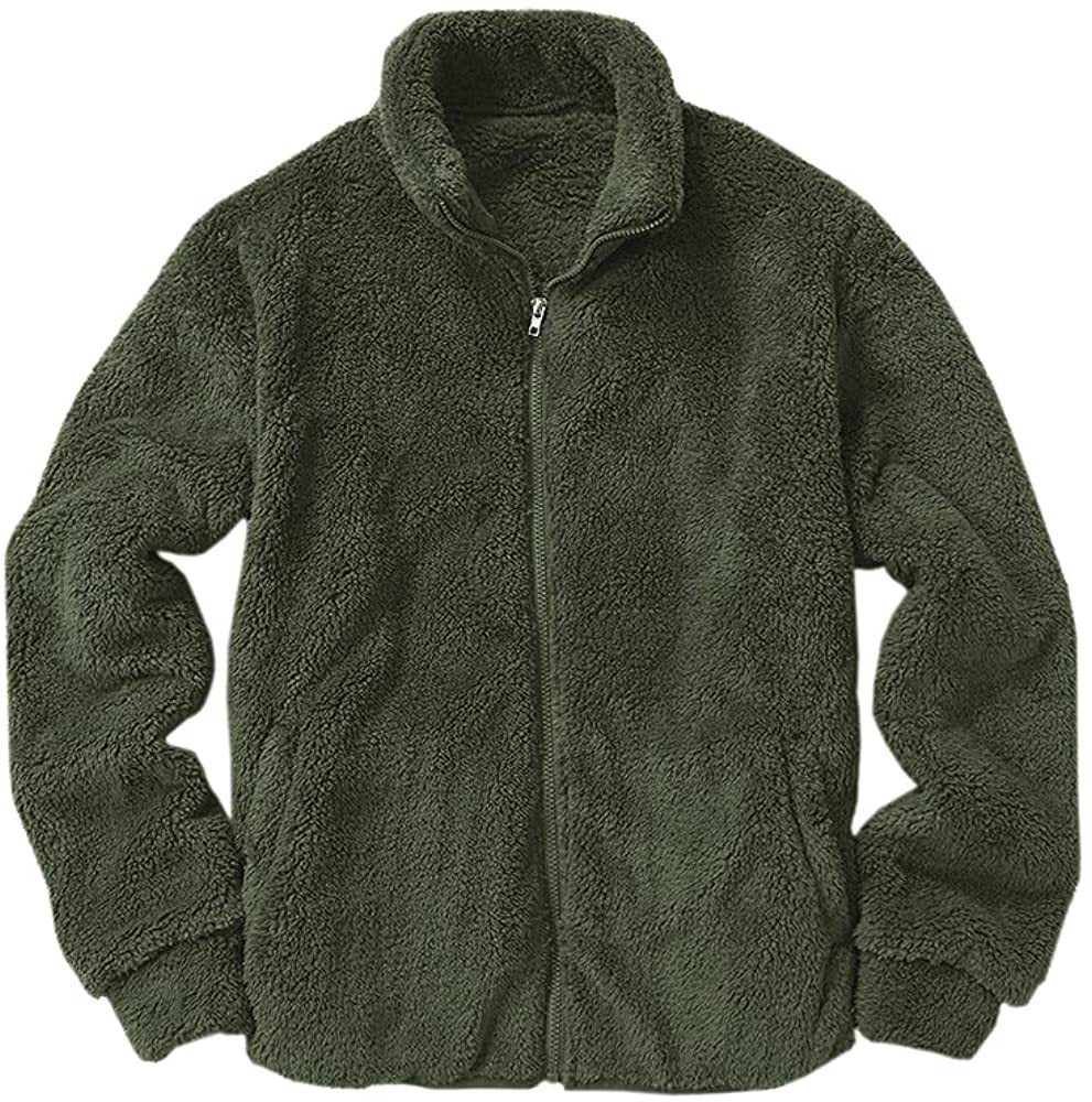 Herren Fleecejacke Warm Flauschig mit Kragen und Taschen