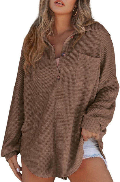 Damen Oversized Hemd aus Baumwoll mit Brusttasche und Knöpfen