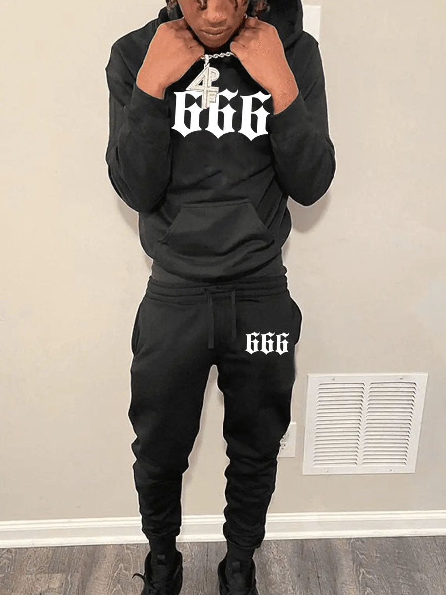 Herren Hoodie Set mit Jogginghose Grafikdruck Streetwear Style
