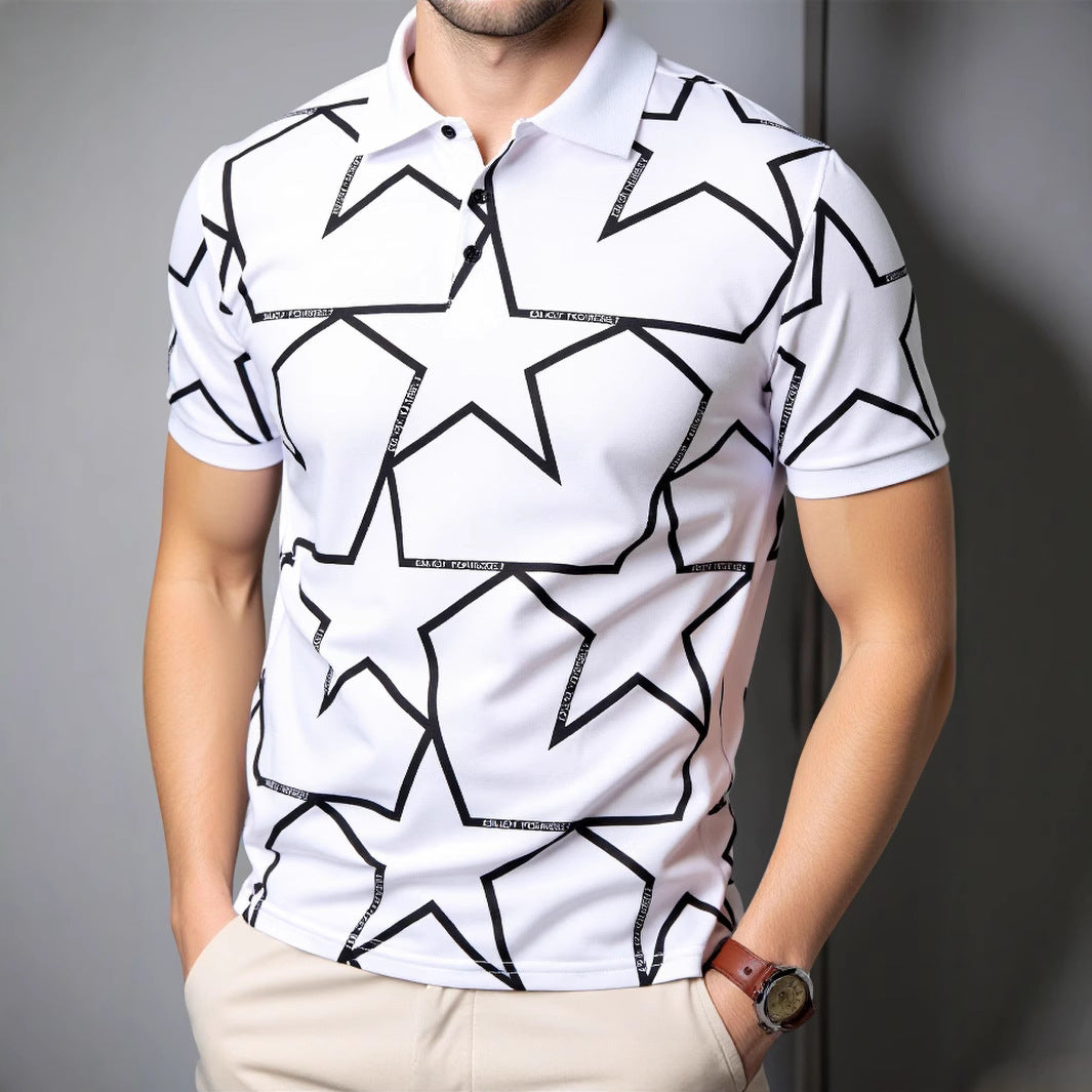 Herren Poloshirt Sternen-Design atmungsaktiv Modern - BerlinGlamour