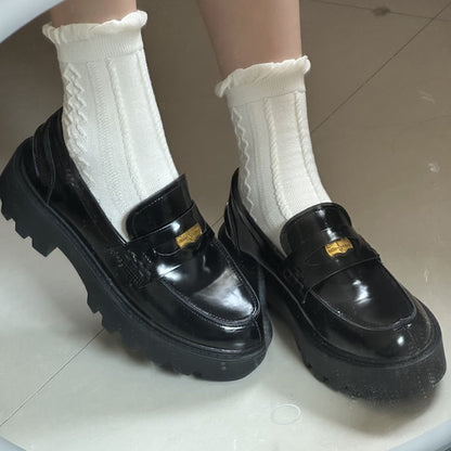 Damen Loafers Chunky Bequem Rutschfest Schwarz