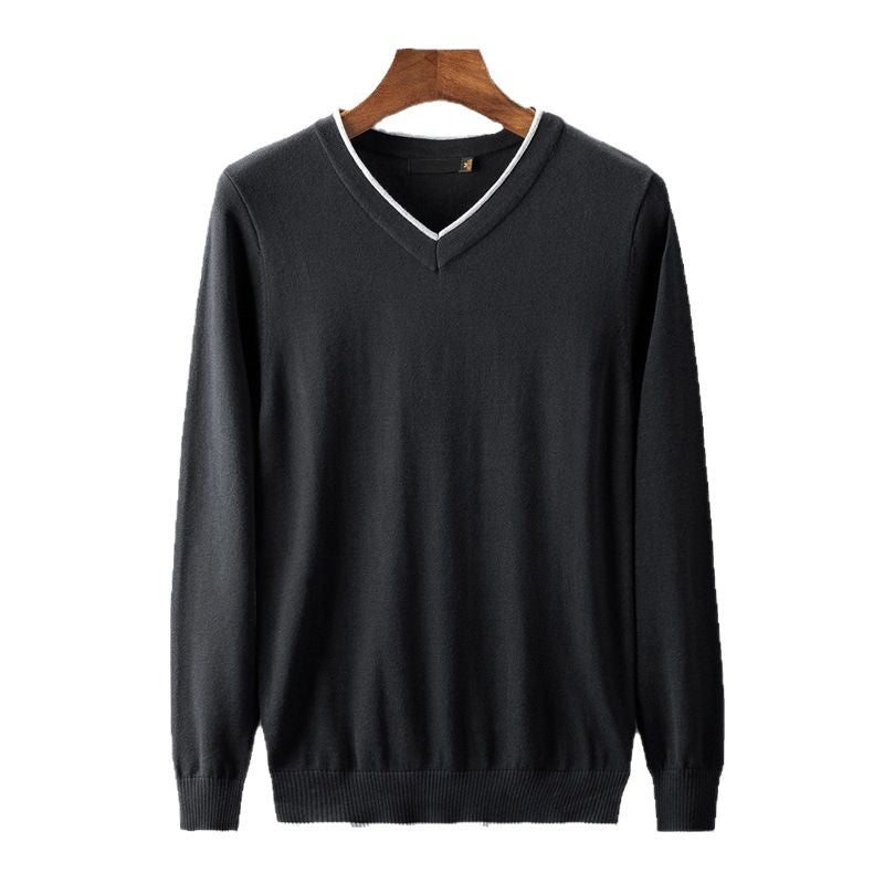 Herren Pullover V-Ausschnitt Mit Kontrastkragen Modern