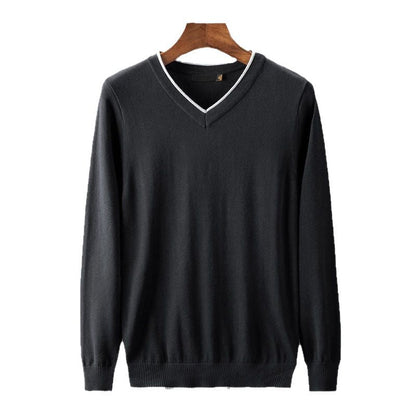 Herren Pullover V-Ausschnitt Mit Kontrastkragen Modern