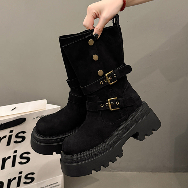 Damen Stiefeletten Schnalle Rutschfest Schuhe Winter