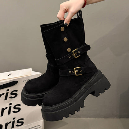 Damen Stiefeletten Schnalle Rutschfest Schuhe Winter
