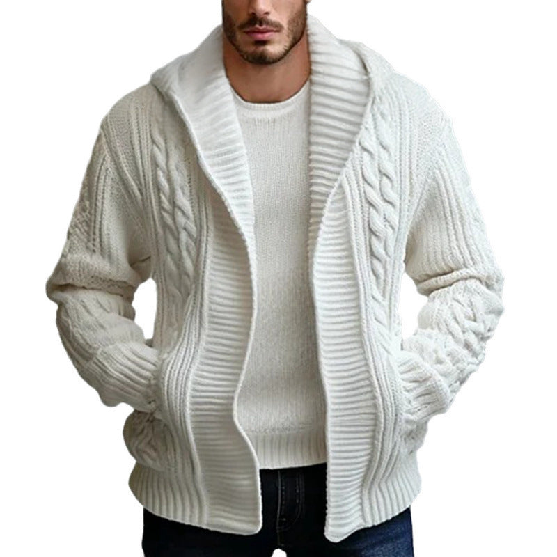 Herren Strickjacke Zopfmuster Großkragen Modern
