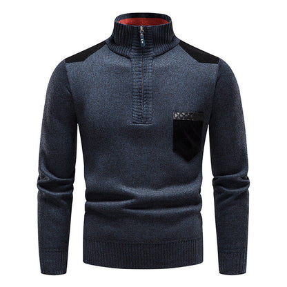 Herren Strickpullover Modern mit Reißverschluss und Brusttasche