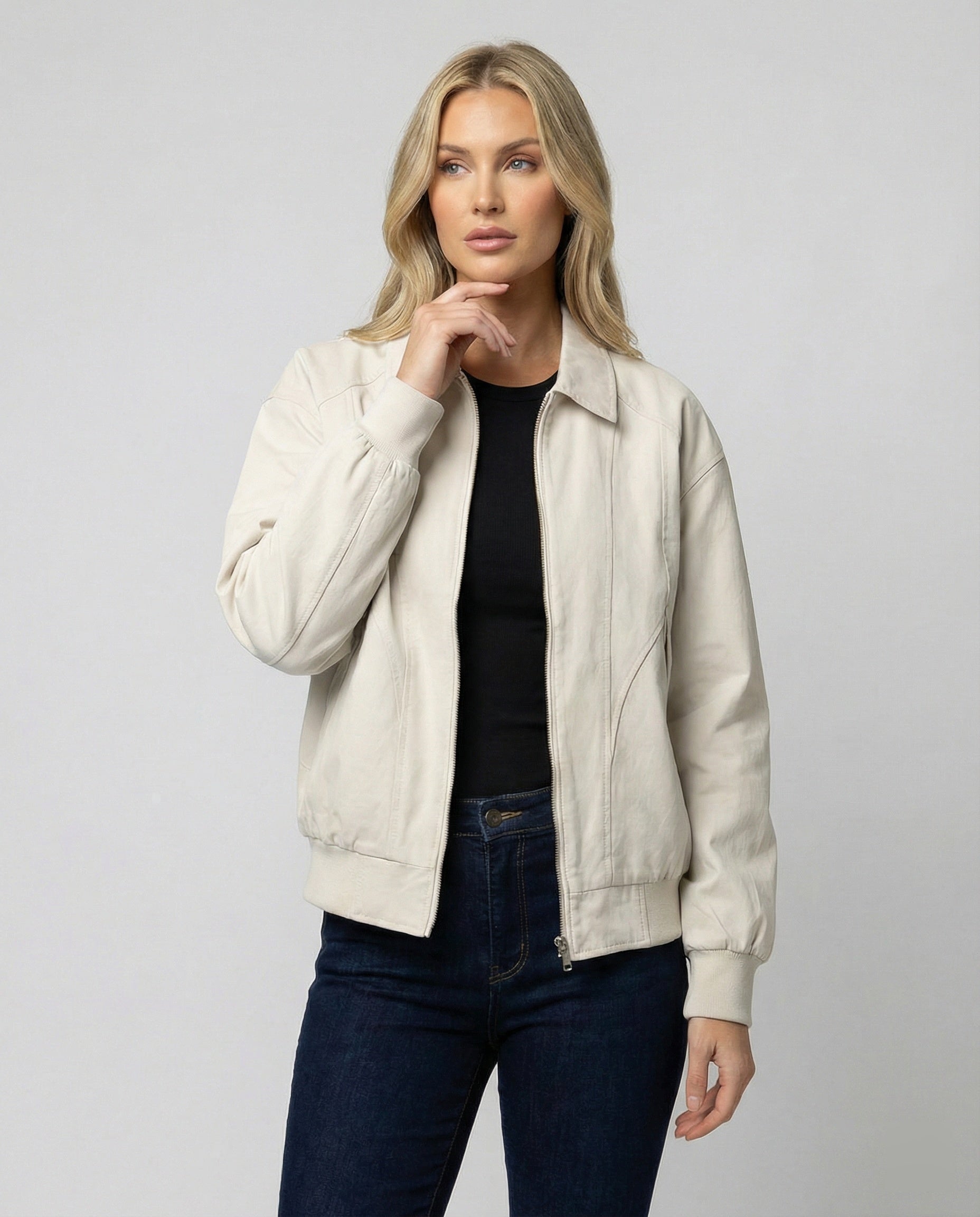 Damen Blousonjacke Leicht Baumwolle Modern mit Elastikbund - BerlinGlamour