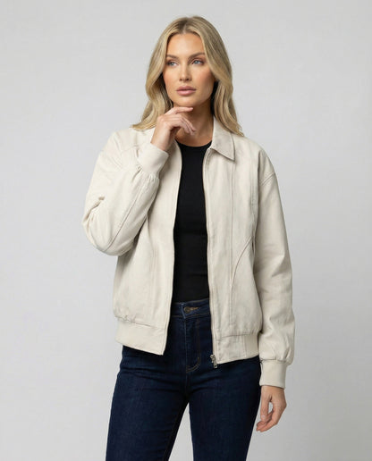 Damen Blousonjacke Leicht Baumwolle Modern mit Elastikbund - BerlinGlamour