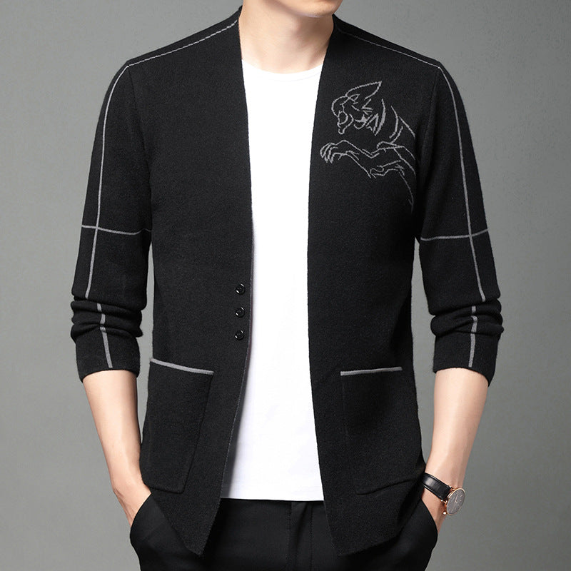 Herren Strickjacke Elegant mit Stickdesign und Taschen