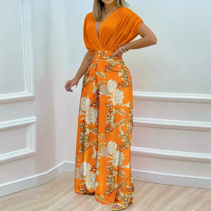 Damen Jumpsuit V-Ausschnitt Weites Bein Elegant