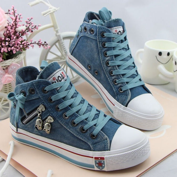 Damen Sneaker Hochtop mit Totenkopf Applikation Trend