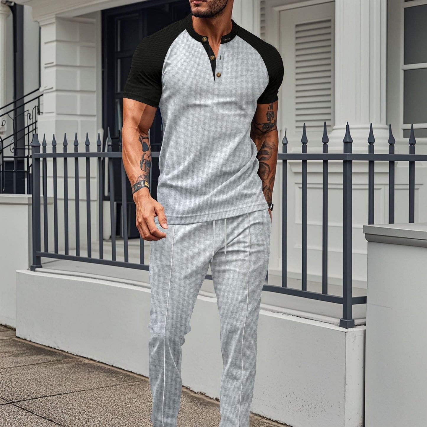 Herren T-Shirt Kurzarm Modisch Strukturiert Trendy