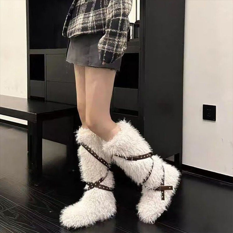 Damenstiefel Warm Kuschelig mit Schnallen Wintermode