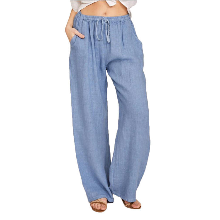 Weite Damenleinenhose Elastisch mit Taschen Sommer - BerlinGlamour