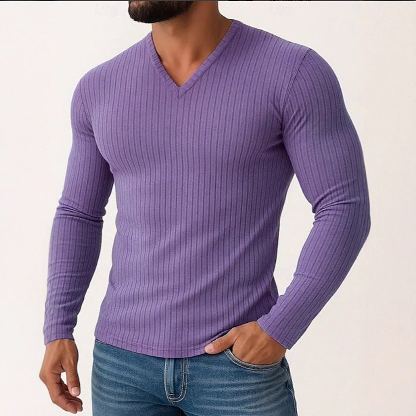 Herren Langarmshirt Fein Rippenstruktur Elegante Optik - BerlinGlamour