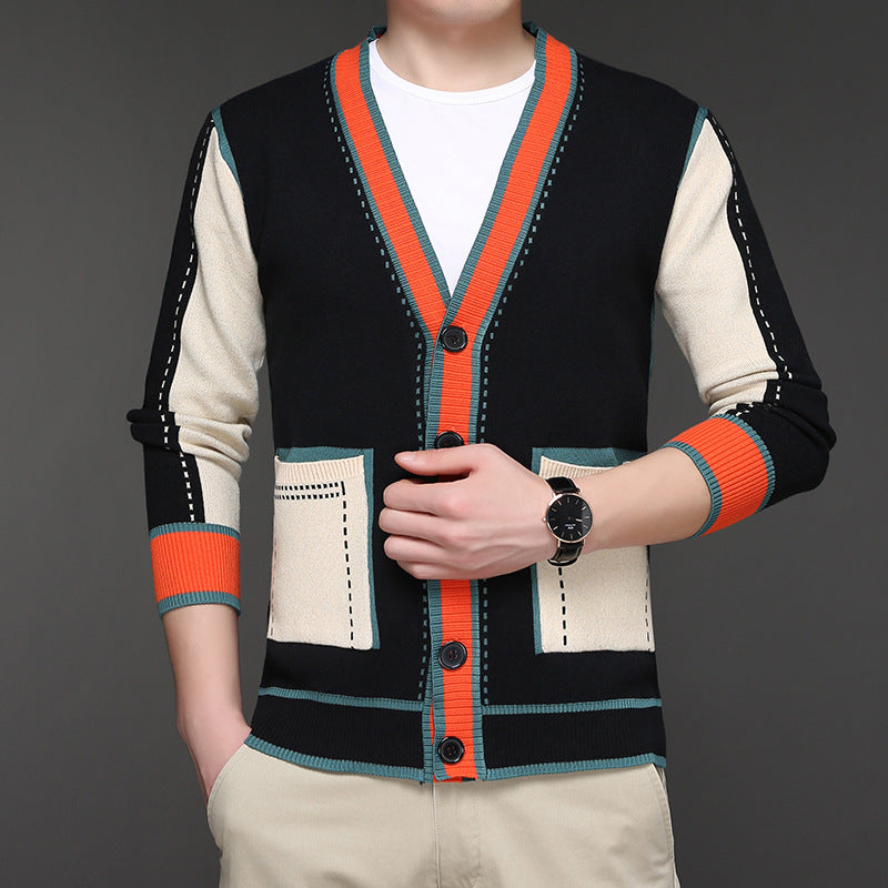 Herren Strickjacke Modern mit Kontrastdetails und Taschen - BerlinGlamour