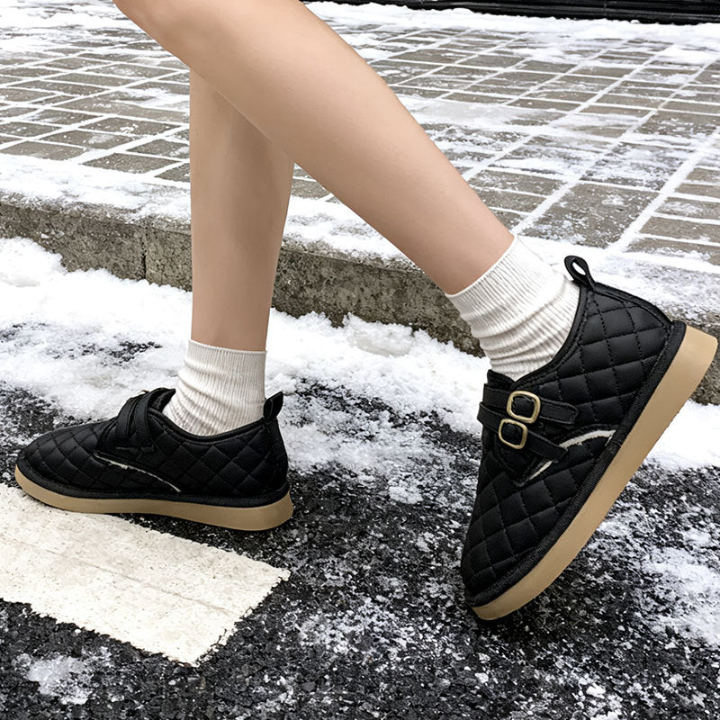 Damen Sneaker Warmfutter Kuschelig Elegant Schuhe mit Schnallen