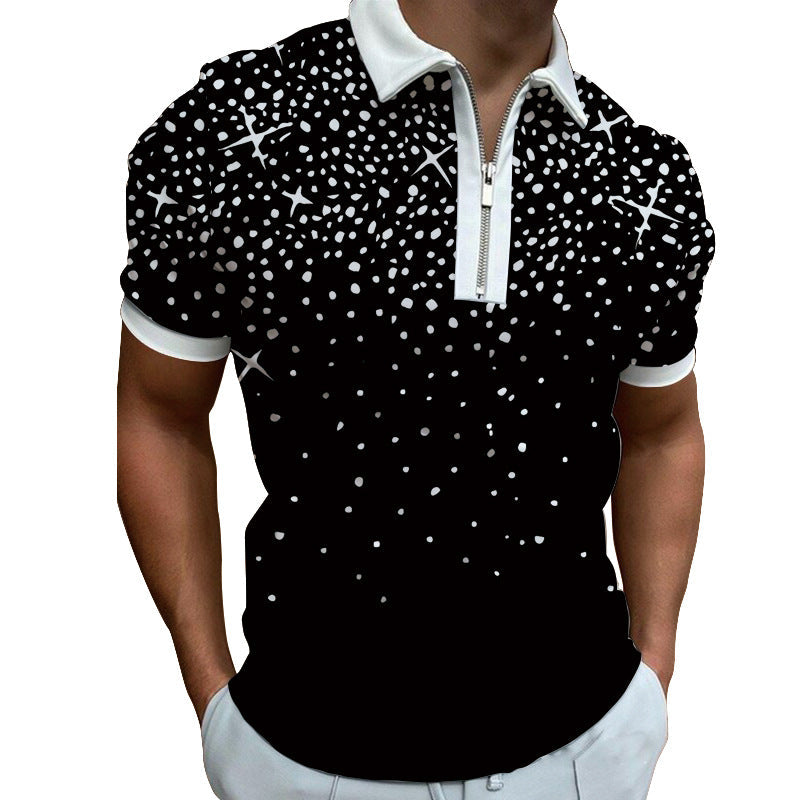 Herren Poloshirt Modern Grafisches Muster Reißverschluss
