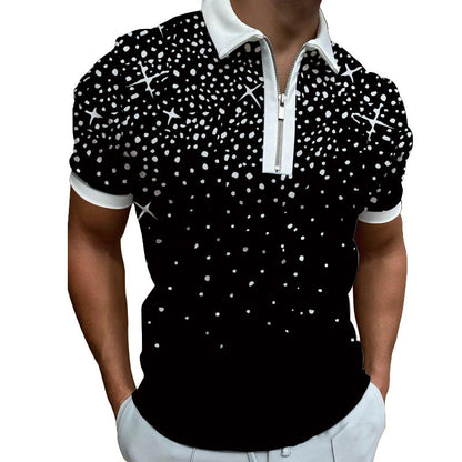 Herren Poloshirt Modern Grafisches Muster Reißverschluss