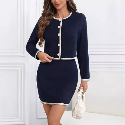 Damen Kleid Elegantes Tweed Kurzärmlig Klassisch