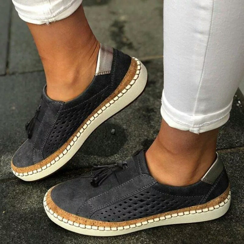 Damen Sneaker perforiert Dekorativ Quasten Modisch