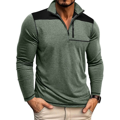Herren Polohemd Langarm Modern Reißverschluss
