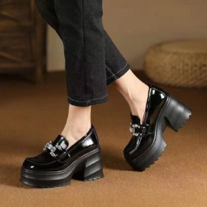 Damen Plateau Schuhe Hoch mit Ketten Dekor Elegant