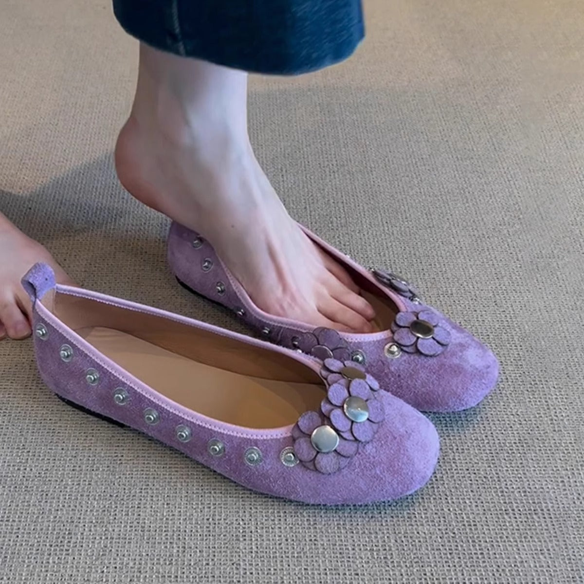 Ballerinas Damen Blumenmuster Komfort Innensohle