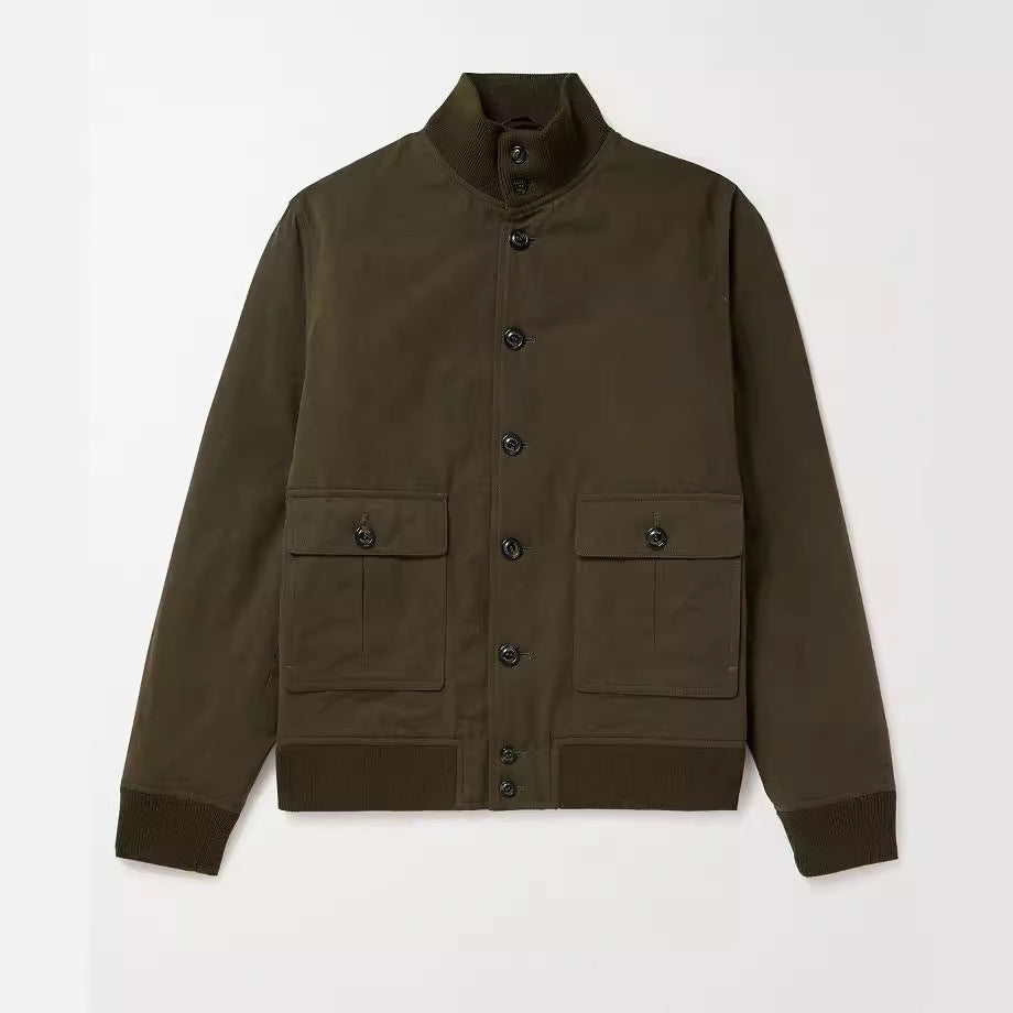 Herren Lederjacke Elegant mit Kragen und Taschen Schwarz Wildleder