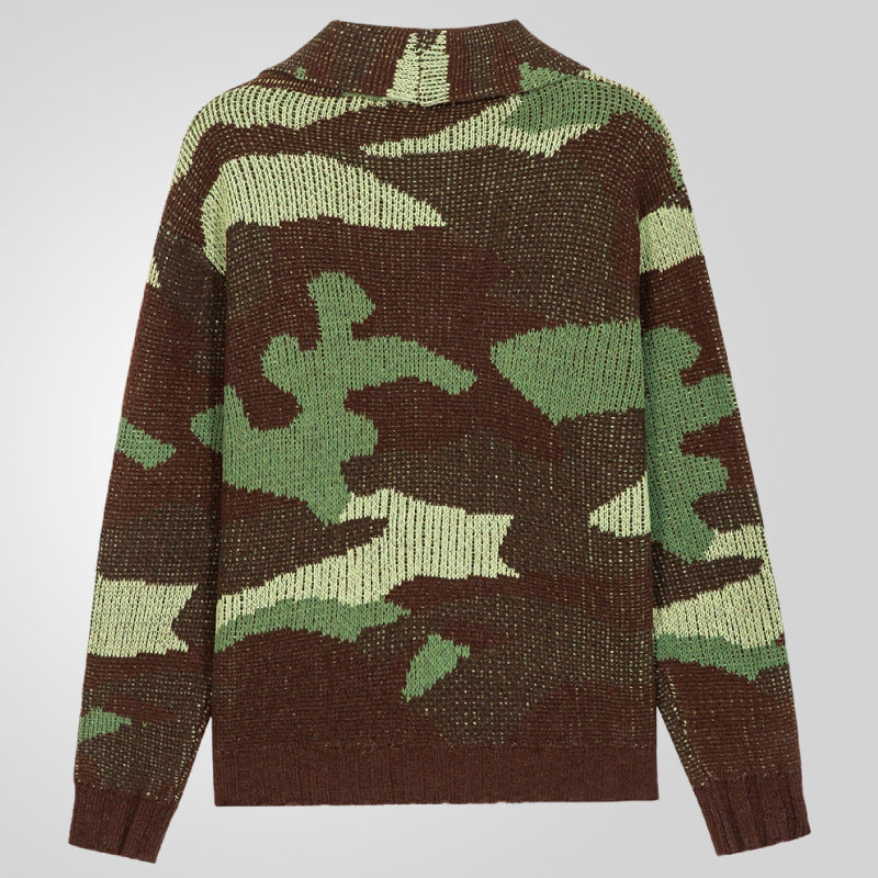 Herren Camouflage Jacke Hochkragen Strickjacke Modern