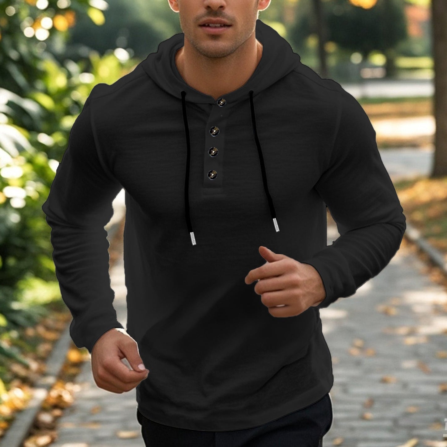 Herren Kapuzenpullover Sportlich mit Knöpfen Modern