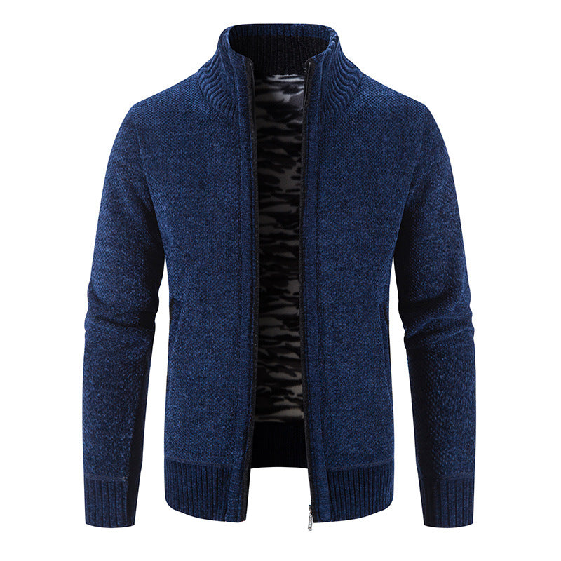 Herren Strickjacke Warm mit Kragen und Reißverschlusstaschen