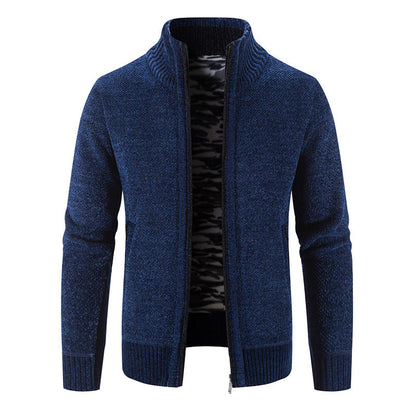 Herren Strickjacke Warm mit Kragen und Reißverschlusstaschen