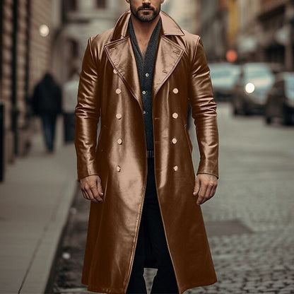 Herren Ledermantel Eleganter Modell mit Doppelpatte Modern