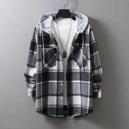 Herren Flanell-Hemdjacke Kapuze Graffiti Muster Schwarz