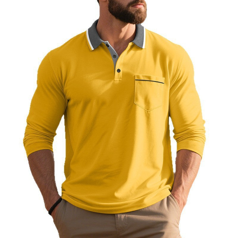 Herren Polohemd Langarm Elegant mit Reverskragen und Brusttasche - BerlinGlamour