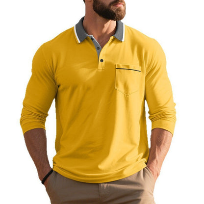 Herren Polohemd Langarm Elegant mit Reverskragen und Brusttasche - BerlinGlamour