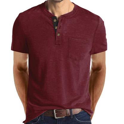 Herren T-Shirt Henley Style Knopfleiste Brusttasche Casual