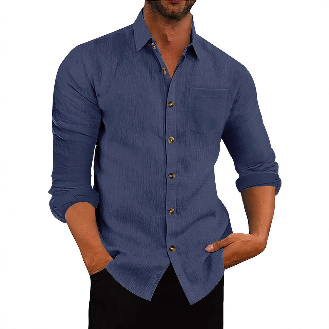 Elegantes Langarmhemd Herren mit Brusttasche und Struktur
