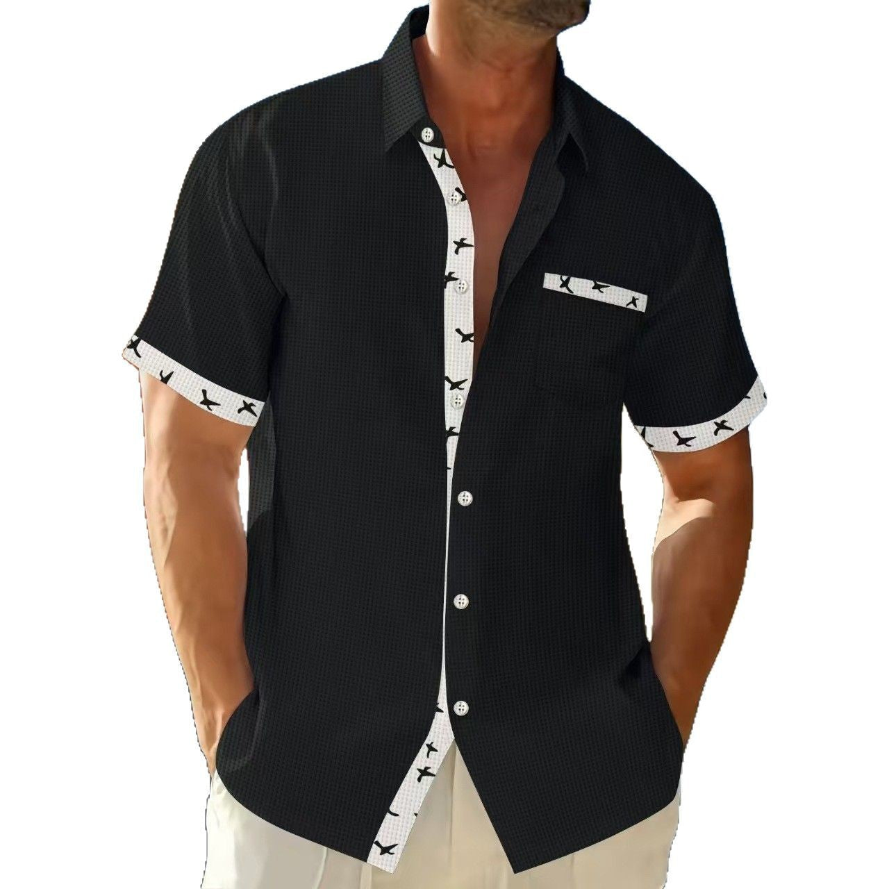 Herren Hemd Kurzarm Modisch Mit Kontrastdetails