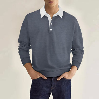 Herren Polopullover Elegant Knopfleiste Kontrastkragen - BerlinGlamour