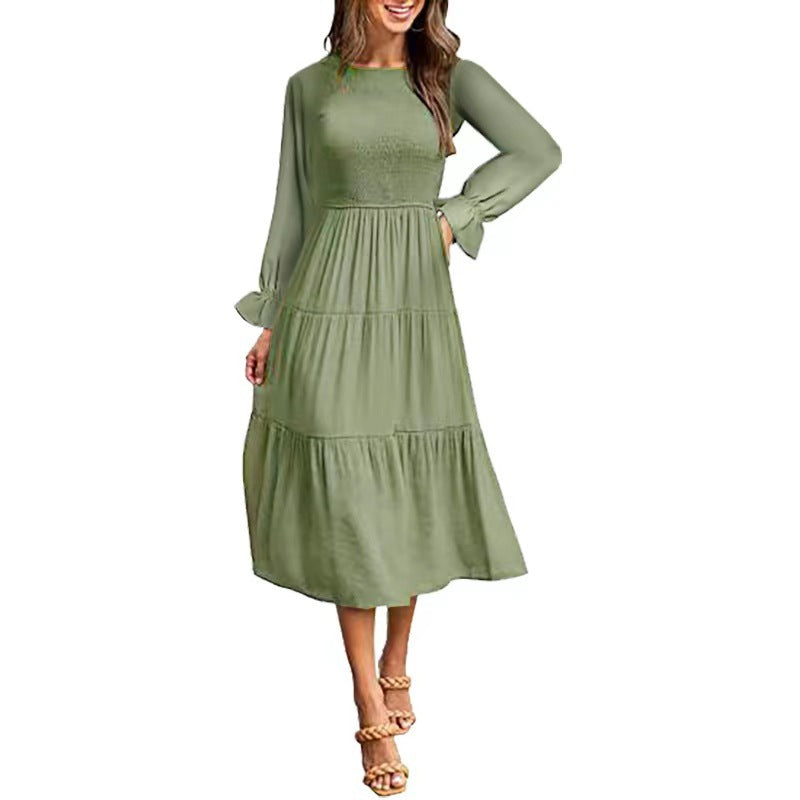 Elegantes Maxikleid Rüschen Damenkleid Lang