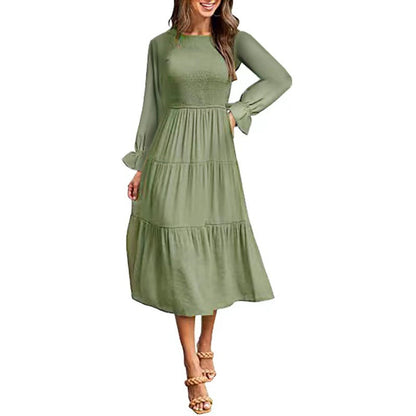 Elegantes Maxikleid Rüschen Damenkleid Lang