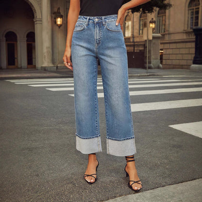Damen Jeans Cropped Modern mit Kontrastnähten